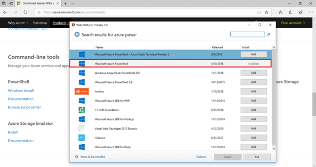 Microsoft Azure PowerShell Installed